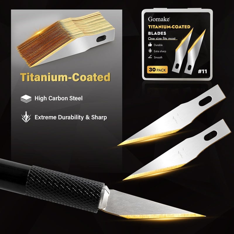 Gomake Exacto Knife Blades #11 Titanium Coated Replacement Blades for Precision Hobby Knife, 30 Pack - Image 3